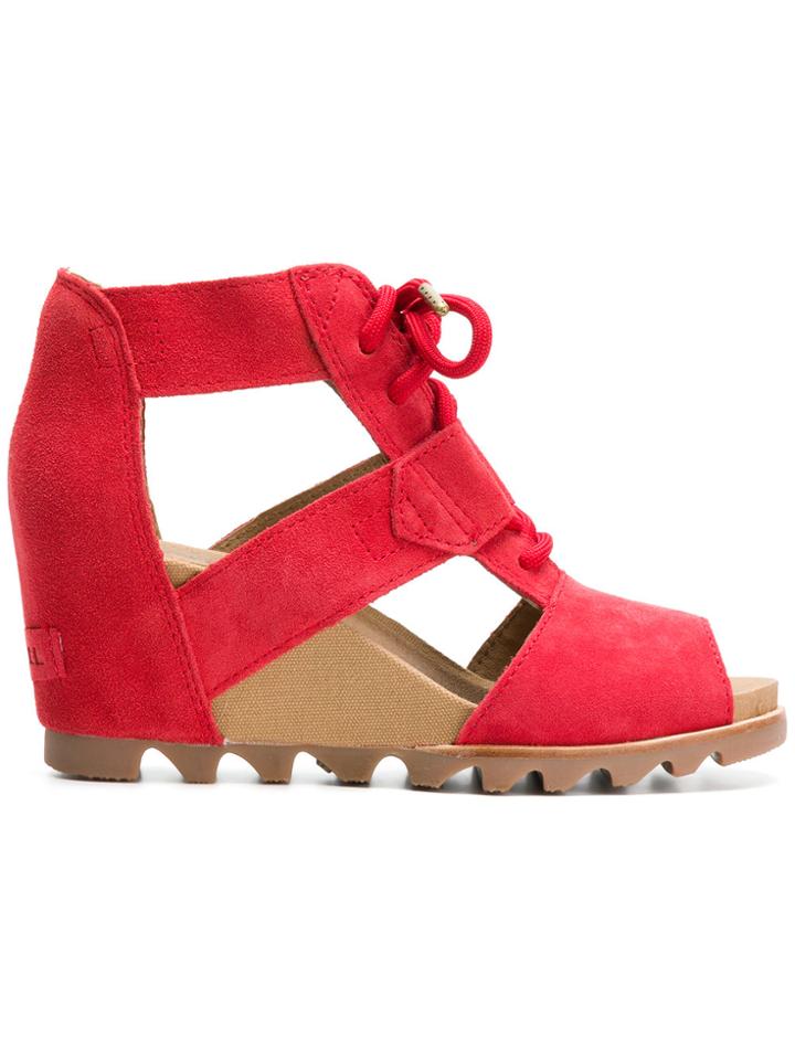 Sorel Cut Out Wedge Sandals - Red