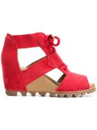 Sorel Cut Out Wedge Sandals - Red