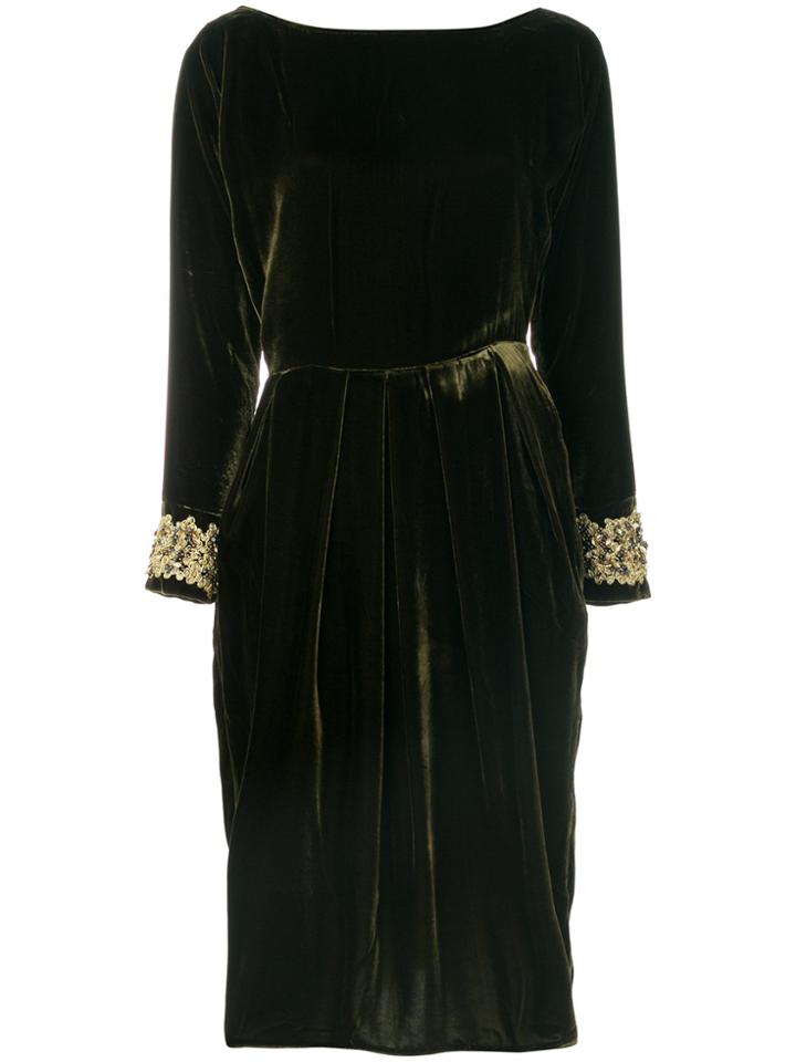 Rhea Costa Embellished Cuff Velvet Dress - Green
