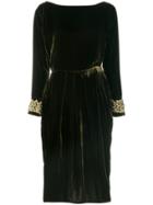 Rhea Costa Embellished Cuff Velvet Dress - Green