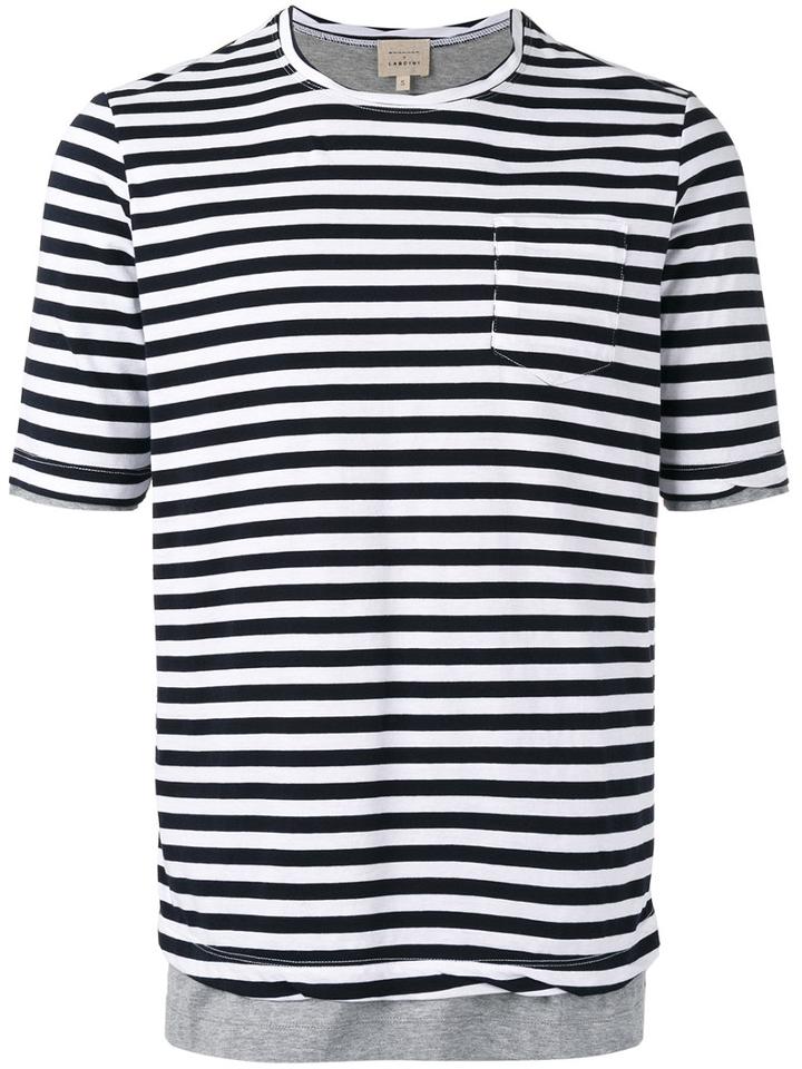 Wooster + Lardini Striped T-shirt, Men's, Size: Large, White, Cotton