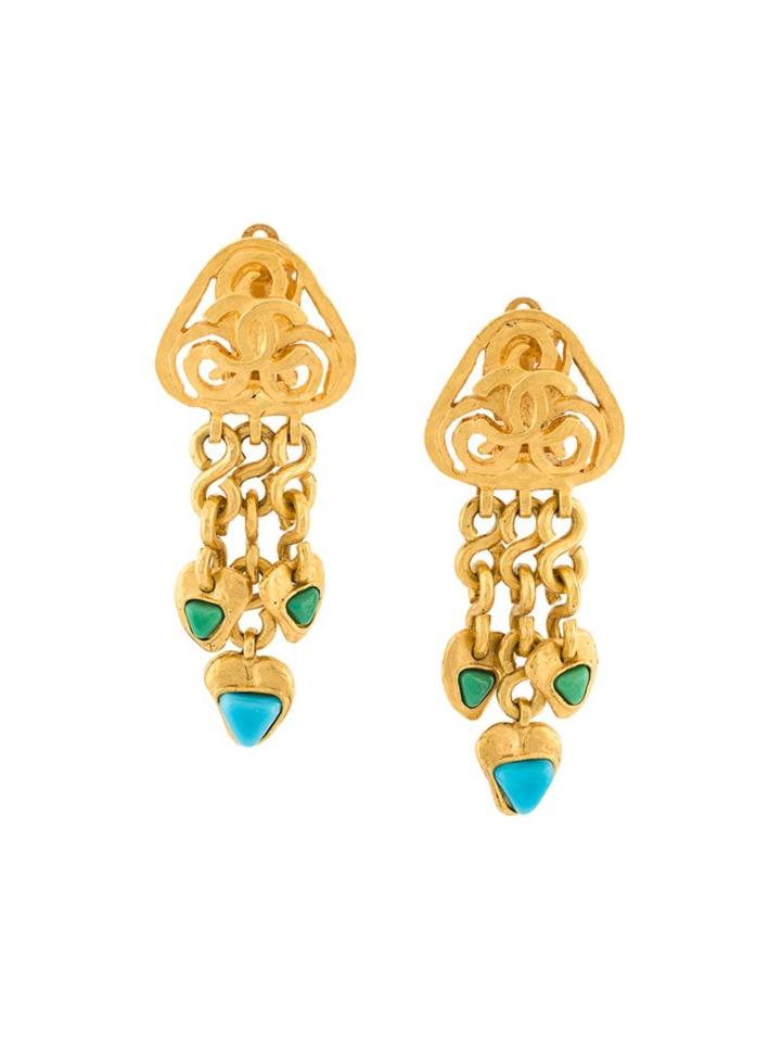Chanel Vintage Tribal Clip-on Earrings, Metallic