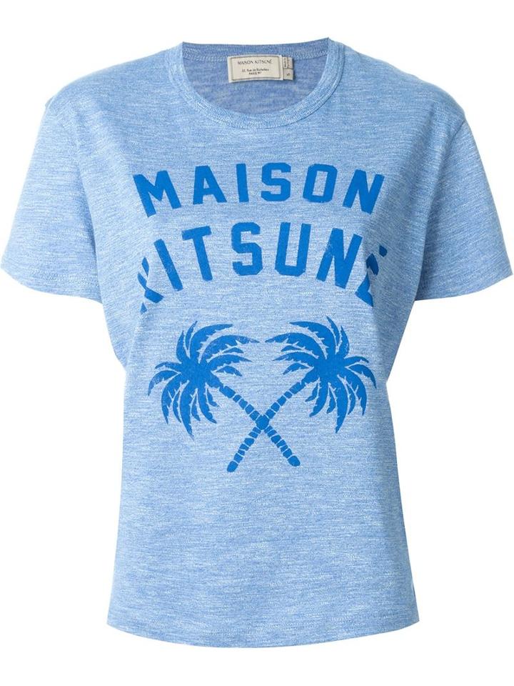 Maison Kitsuné Front Print T-shirt, Women's, Size: M, Blue, Cotton