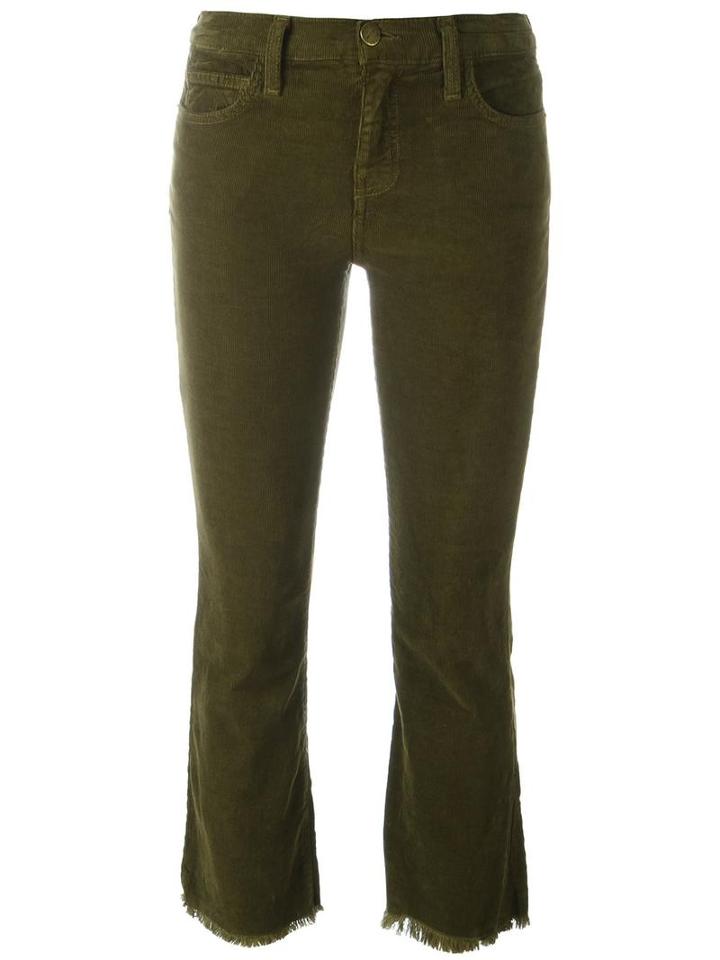 Current/elliott 'the Kick' Corduroy Cropped Jeans, Women's, Size: 25, Green, Cotton/spandex/elastane