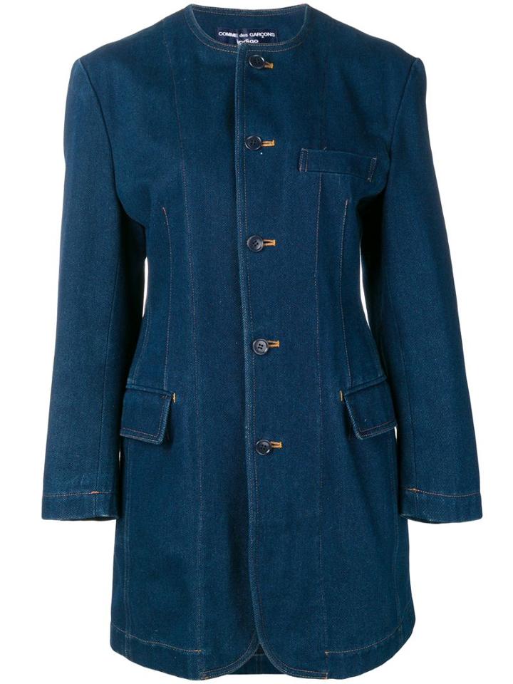 Comme Des Garçons Pre-owned 1980's Denim Midi Coat - Blue