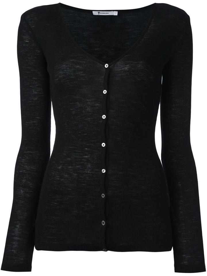 T By Alexander Wang Fine Knit Cardigan, Women's, Size: Large, Black, Wool