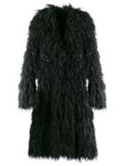 Paco Rabanne Faux Fur Oversized Coat - Black