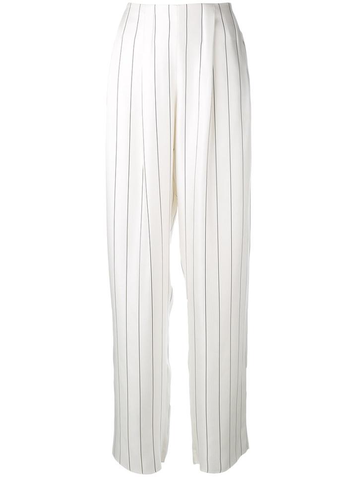 Giorgio Armani Wide Leg Striped Trousers, Women's, Size: 38, White, Silk/cupro/viscose