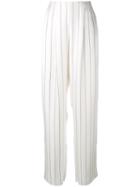 Giorgio Armani Wide Leg Striped Trousers, Women's, Size: 38, White, Silk/cupro/viscose
