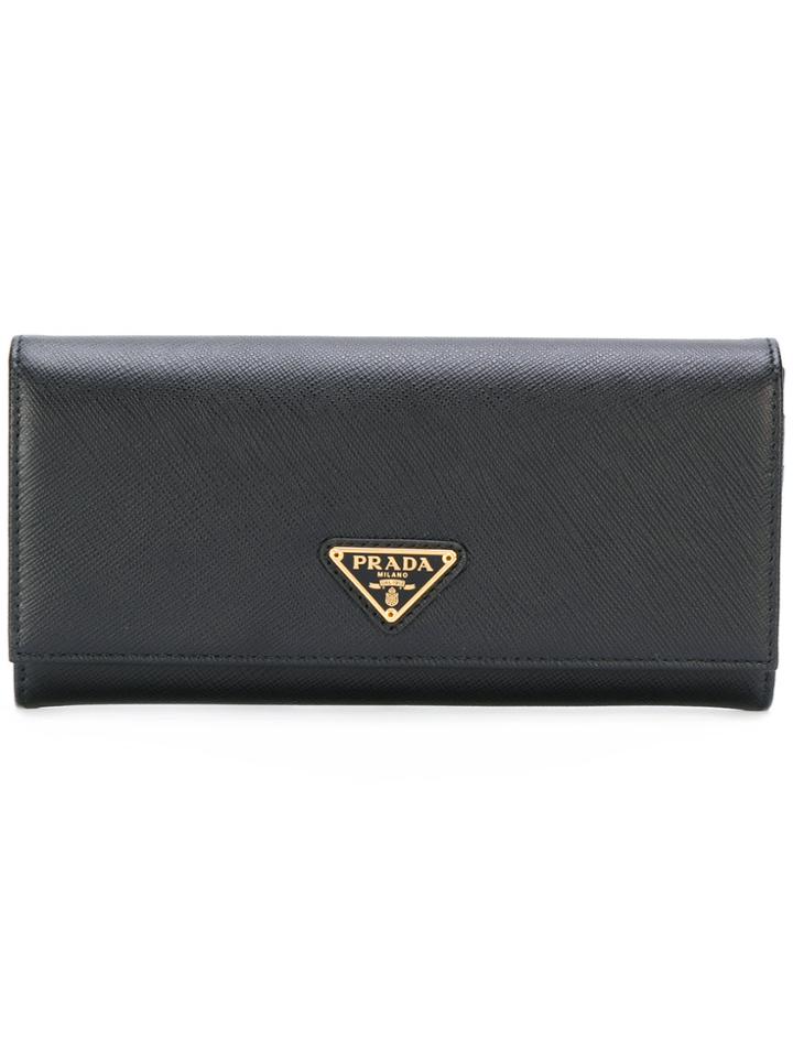 Prada Logo Plaque Wallet - Black