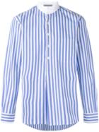 Andrea Pompilio - High Neck Striped Shirt - Men - Cotton - 46, Blue, Cotton