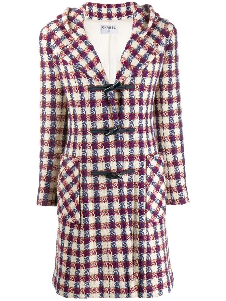 Chanel Vintage Hooded Plaid Midi Coat - Neutrals