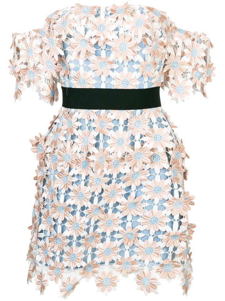 Self-portrait - 3d Floral Mini Dress - Women - Polyester - 6, Pink/purple, Polyester