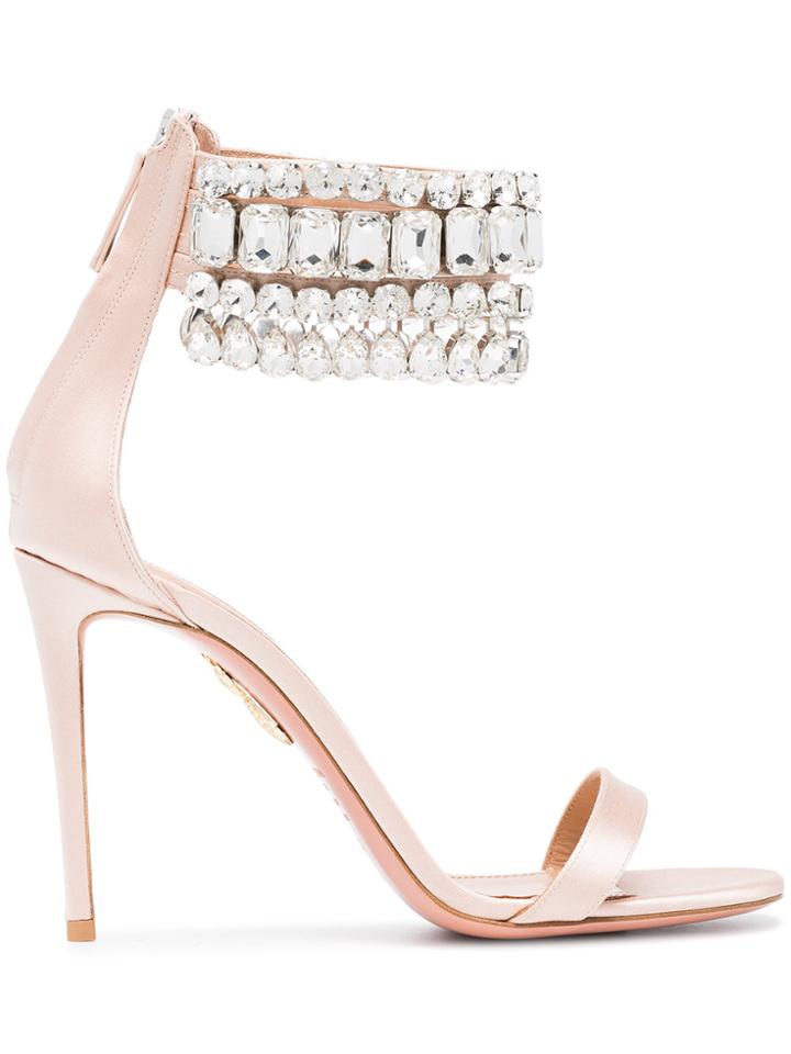 Aquazzura Pink Gem Palace 105 Satin Sandals - Pink & Purple