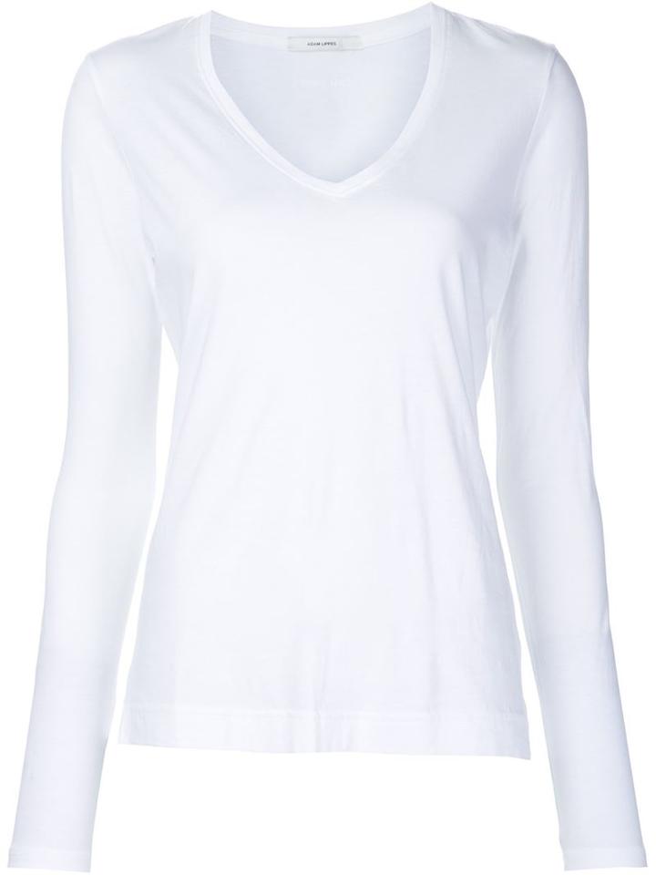 Adam Lippes Longsleeved V-neck T-shirt, Women's, Size: Xs, White, Cotton