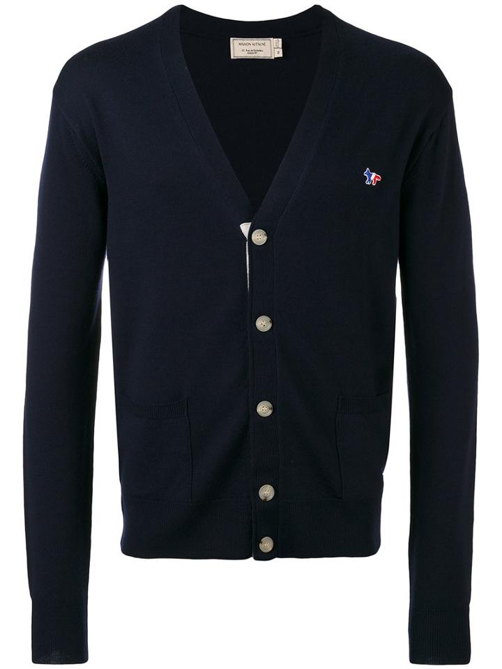 Maison Kitsuné - Logo Cardigan - Unisex - Virgin Wool - Xl, Blue, Virgin Wool
