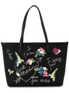Love Moschino - Bird Embroidered Shoulder Bag - Women - Cotton/linen/flax/polyurethane - One Size, Black, Cotton/linen/flax/polyurethane