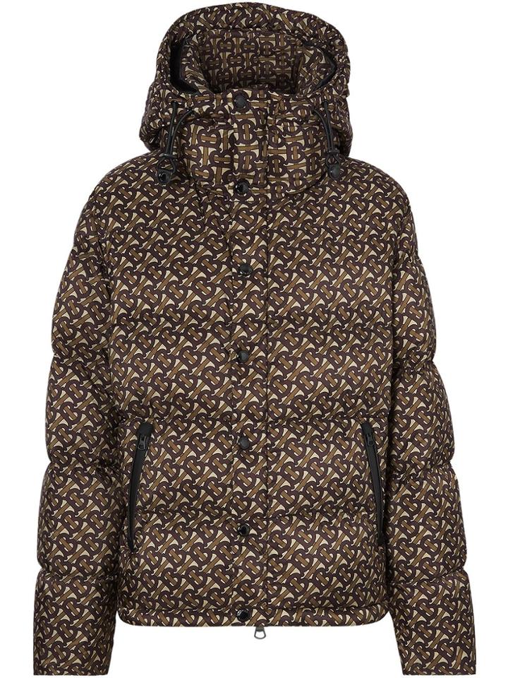 Burberry Detachable Sleeve Monogram Print Puffer Jacket - Bridle Brown