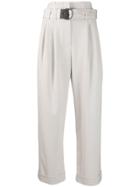Brunello Cucinelli Belted Cropped Trousers - Neutrals