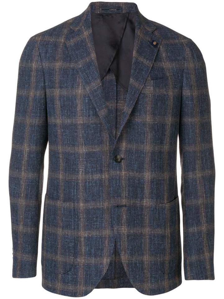 Lardini Checked Suit Jacket - Blue
