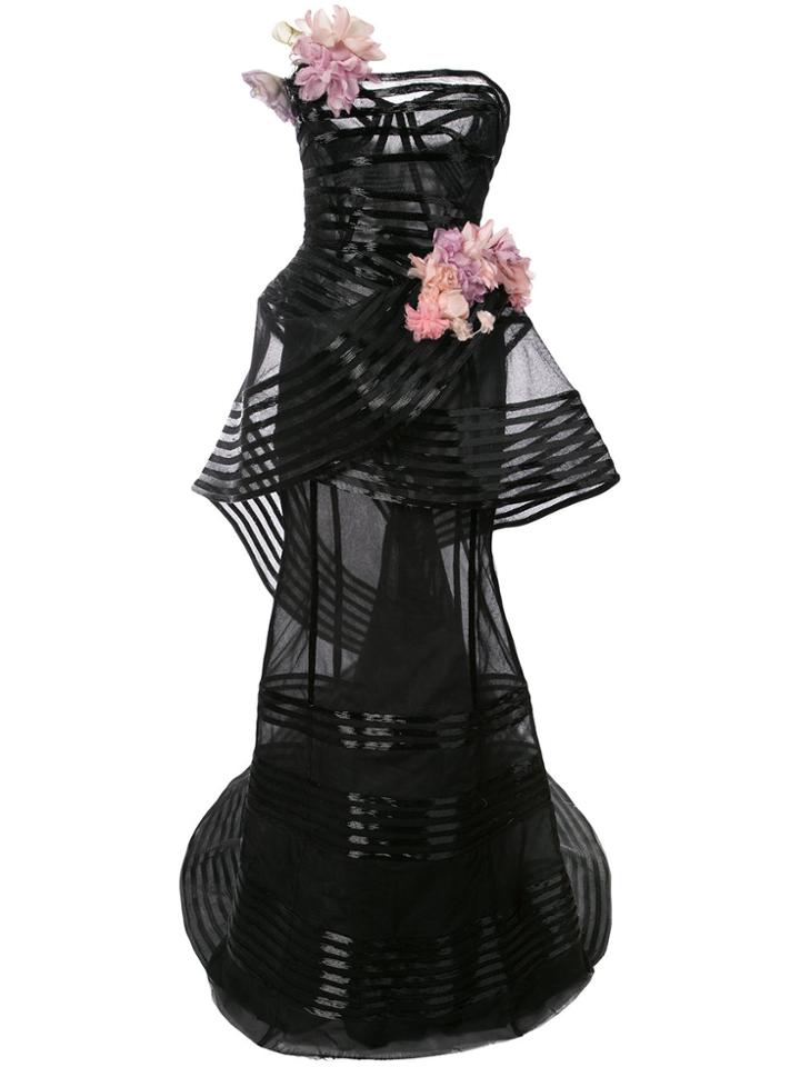 Marchesa Floral-embellished Strapless Gown - Black