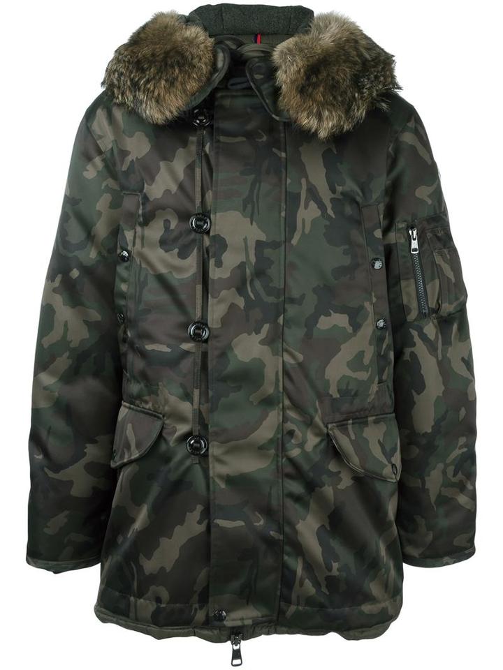 Moncler 'ronier' Parka Coat, Men's, Size: Ii, Green, Polyester/polyamide/wool/coyote Fur