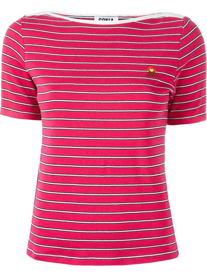 Sonia By Sonia Rykiel Striped Boat Neck T-shirt, Women's, Size: Medium, Pink/purple, Cotton/polyester