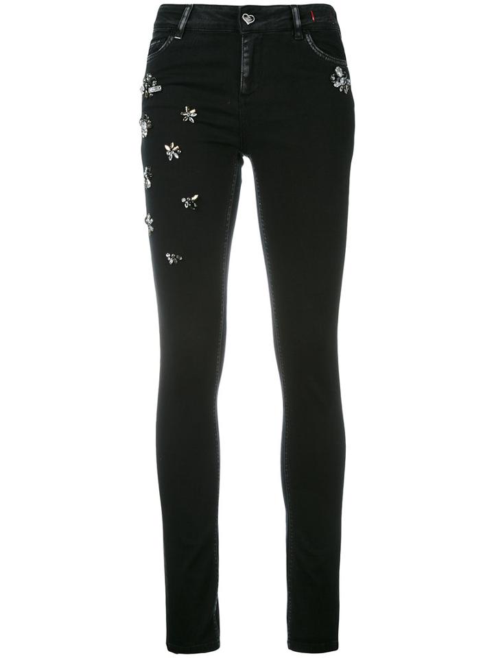 Twin-set Embellished Skinny Jeans, Women's, Size: 25, Black, Cotton/spandex/elastane