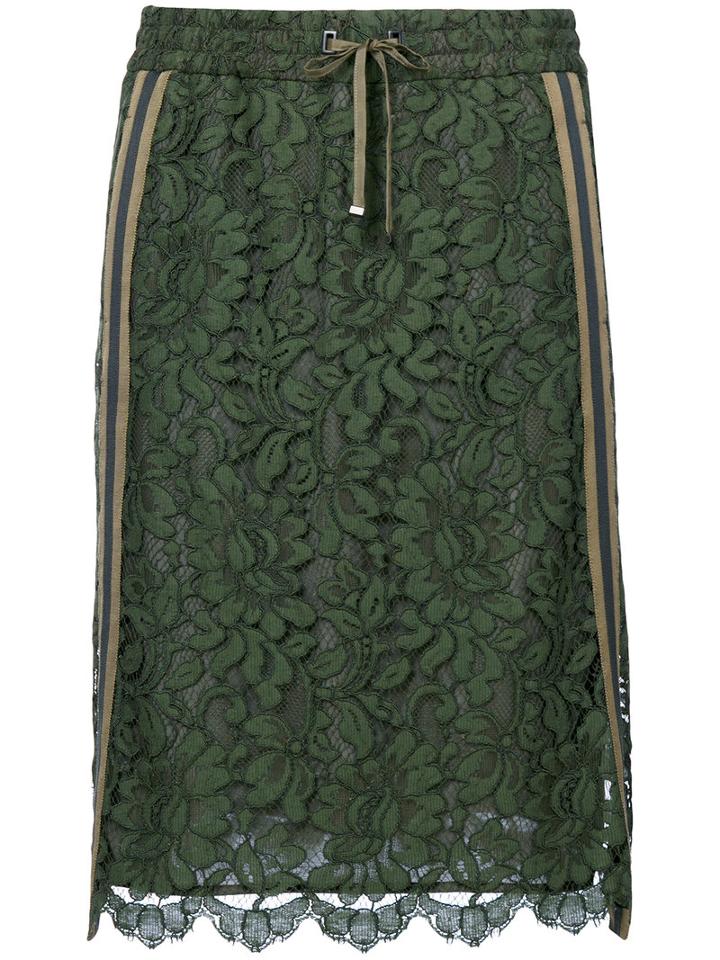 Luisa Cerano - Lace And Stripe Panel Skirt - Women - Cotton/polyamide/polyester/viscose - 44, Green, Cotton/polyamide/polyester/viscose