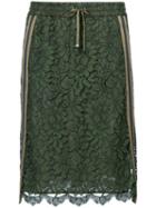Luisa Cerano - Lace And Stripe Panel Skirt - Women - Cotton/polyamide/polyester/viscose - 44, Green, Cotton/polyamide/polyester/viscose