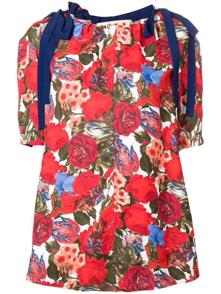 Marni Tied Sleeve Floral Top - Blue