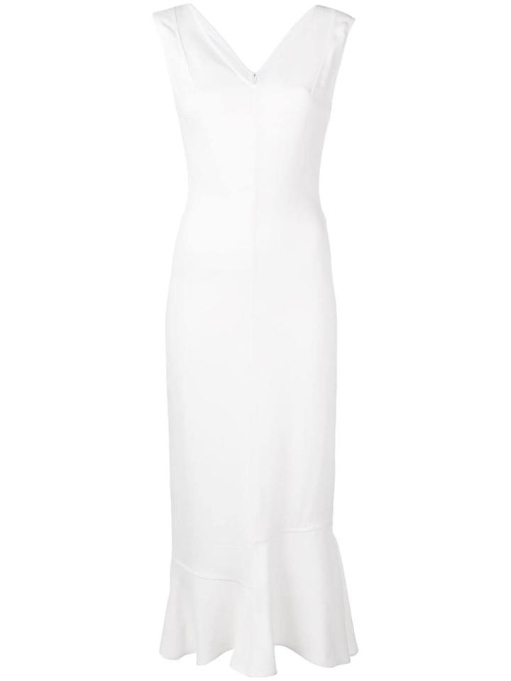 Victoria Beckham Frill Hem Belted Midi Dress - White