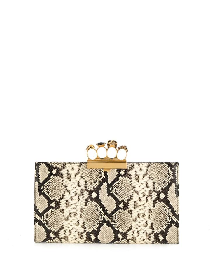 Alexander Mcqueen Snakeskin Effect Four-ring Clutch - Neutrals