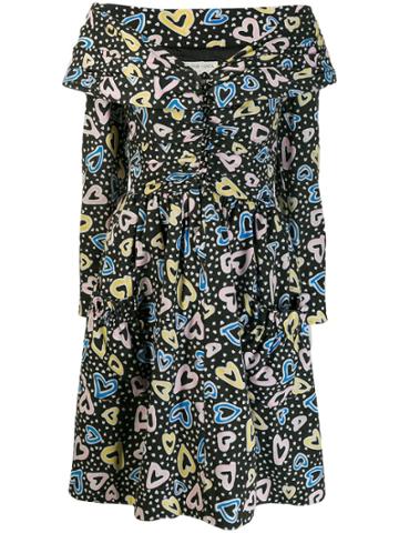 Victor Costa Vintage 1980's Floral Flared Dress - Black