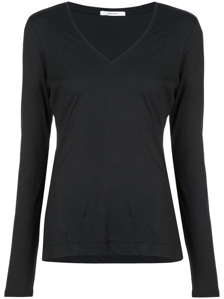 Adam Lippes Long-sleeved V-neck Top - Black