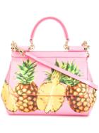 Dolce & Gabbana Pineapple Print Sicily Tote, Women's, Pink/purple, Calf Leather