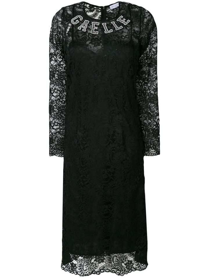 Gaelle Bonheur Long-sleeved Lace Logo Dress - Black