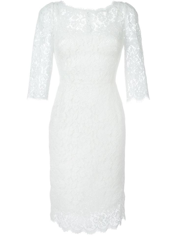 Dolce & Gabbana Floral Lace Dress, Women's, Size: 46, White, Cotton/viscose/nylon/polyamide