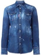 Dsquared2 Distressed Denim Shirt, Women's, Size: 40, Blue, Cotton/spandex/elastane