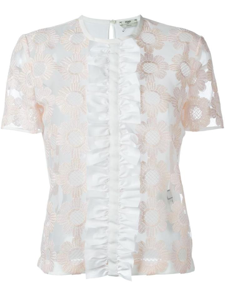 Fendi Floral Embroidered Tulle Top, Women's, Size: 38, White, Polyester/silk/cotton