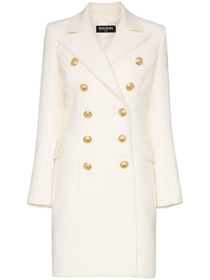 Balmain Cashmere Blend Double-breasted Coat - White