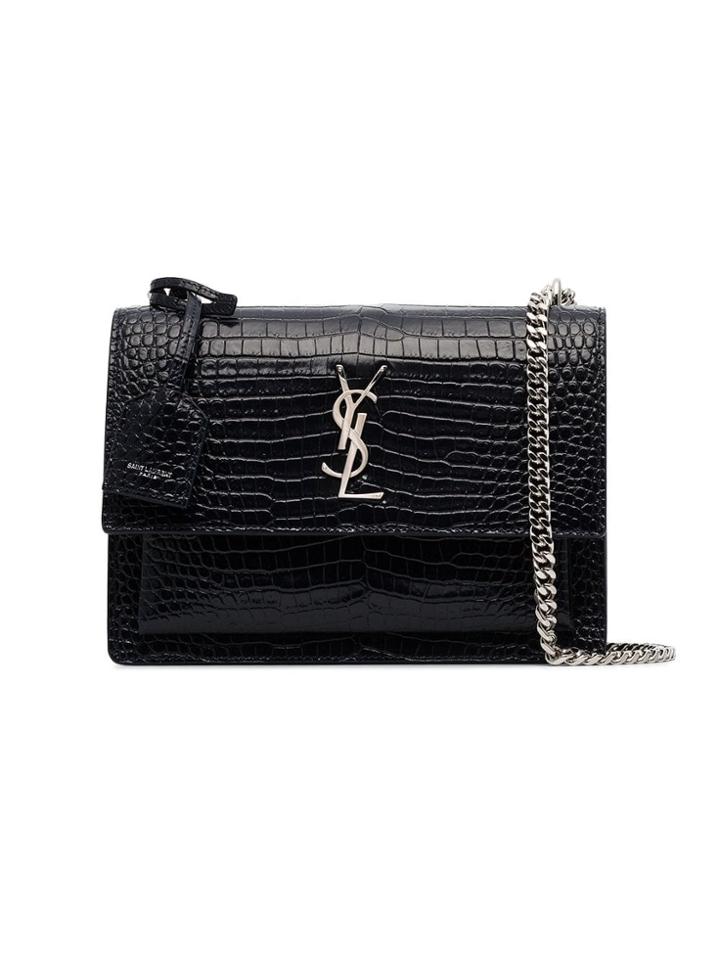 Saint Laurent Sunset Medium Mock Croc Shoulder Bag - Blue