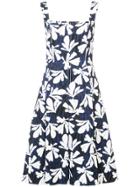 Oscar De La Renta Leaf-print Flared Midi Dress - Blue