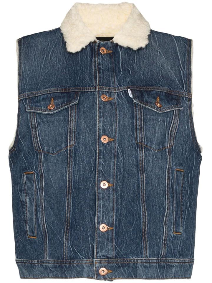 Filles A Papa Sleeveless Sherpa Denim Jacket - Blue