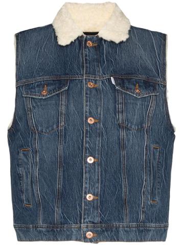 Filles A Papa Sleeveless Sherpa Denim Jacket - Blue