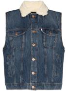 Filles A Papa Sleeveless Sherpa Denim Jacket - Blue