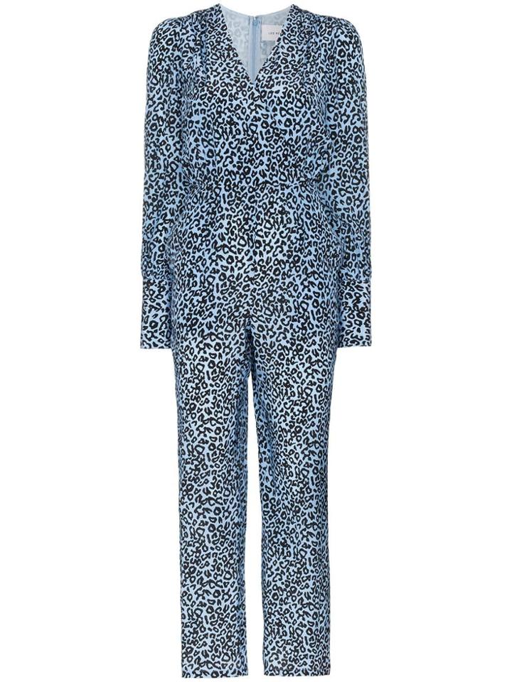 Les Reveries Leopard Print Silk Jumpsuit - Blue