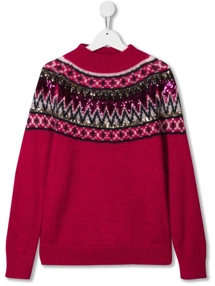 Alberta Ferretti Kids Teen Sequined Intarsia Knit Jumper - Pink