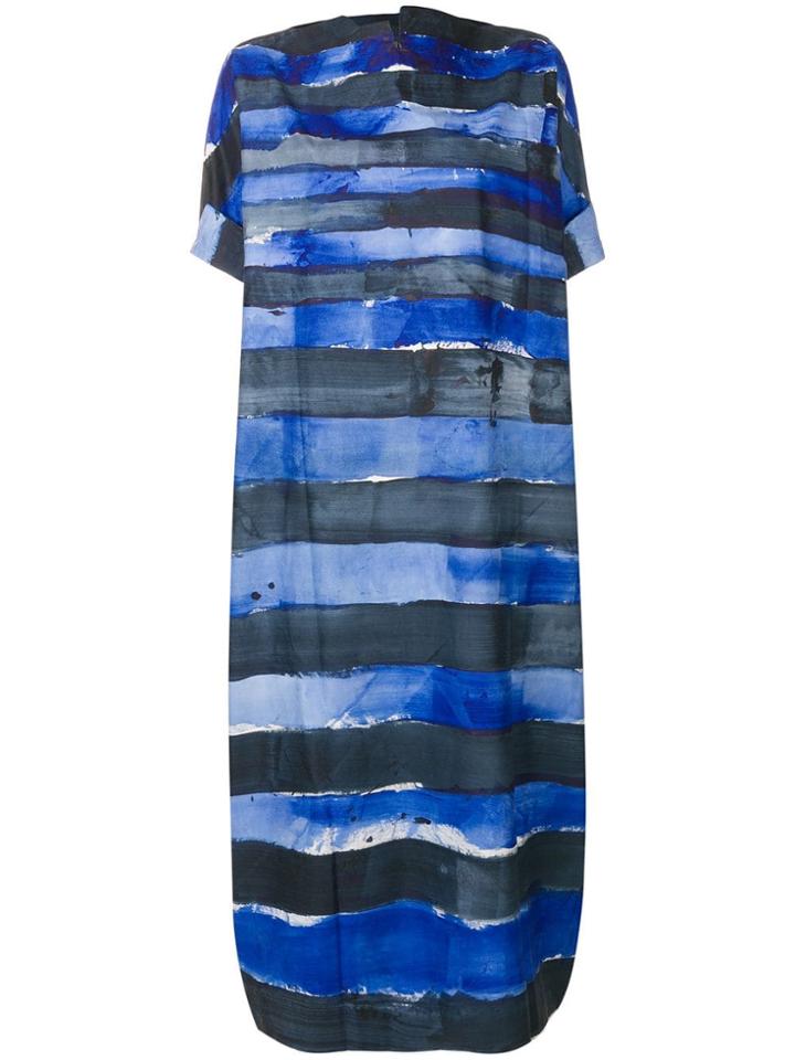 Daniela Gregis Paint Striped Balloon Dress - Blue