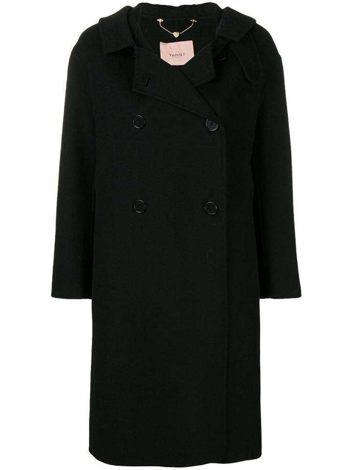 Twin-set Hooded Midi Coat - Black